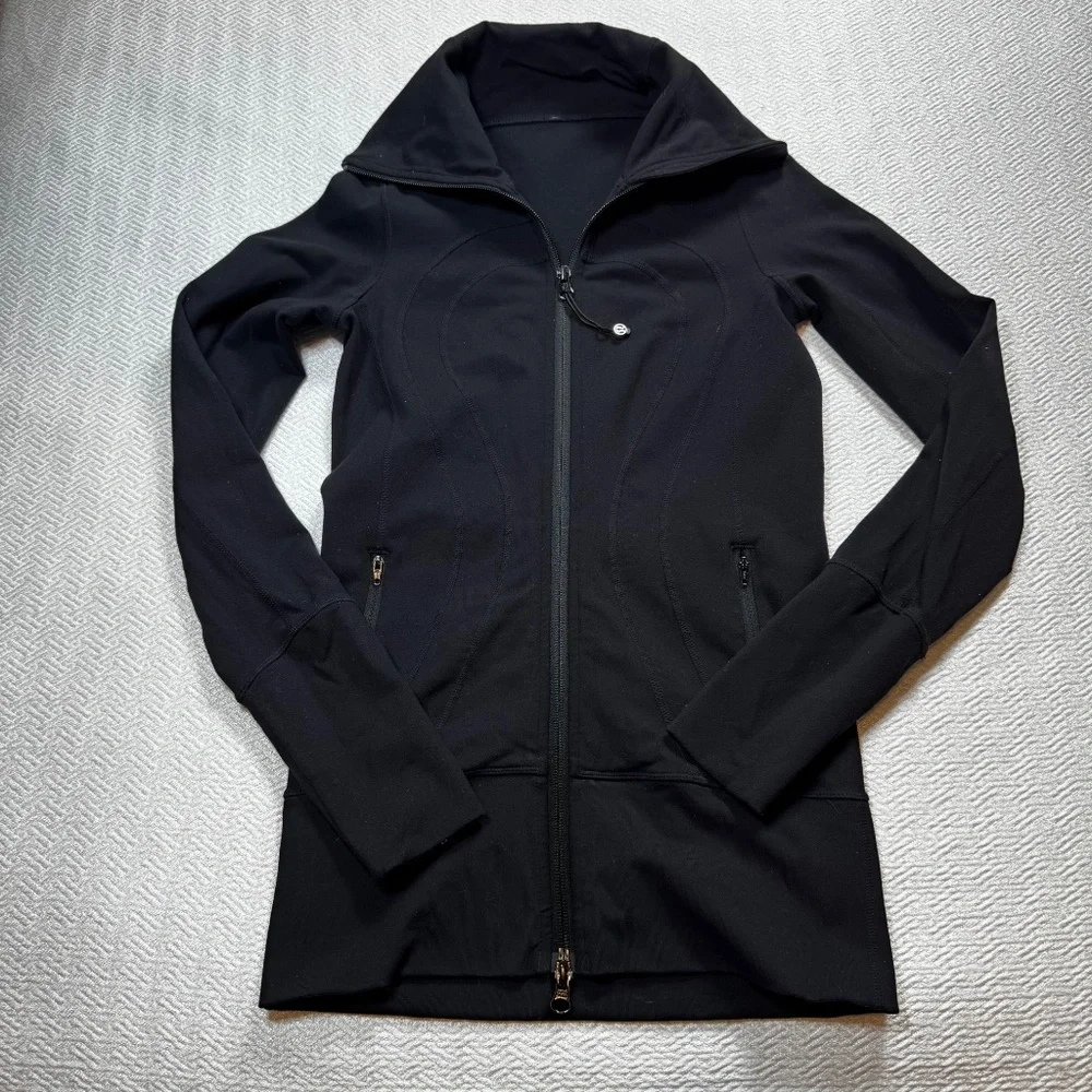 Lululemon In Stride Jacket Black Women's Size 2 Full zip High Neck Long Length - Picture 2 of 12